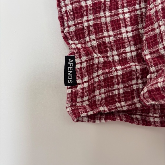 Afends Base Seersucker Mini Dress in Burgundy Check - Picture 5 of 7